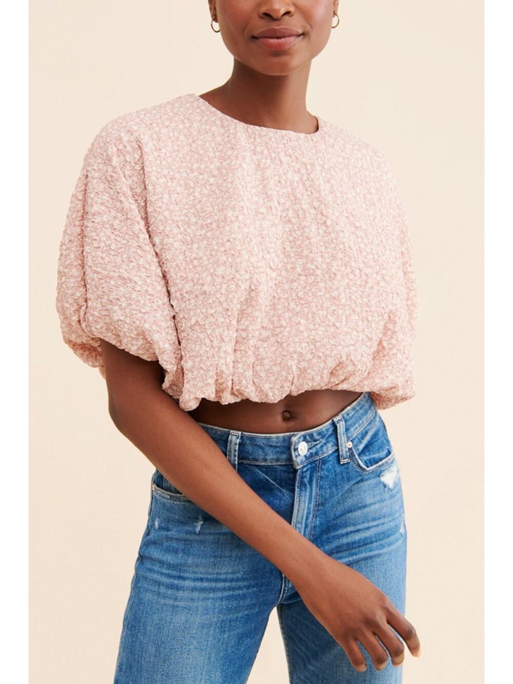 English Factory Pink Floral Cotton Candy Cropped Puffy Feminine Blouse S